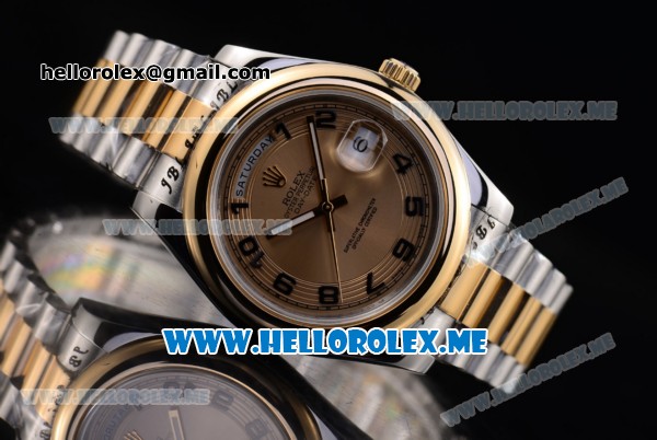 Rolex Day-Date II Asia Automatic Two Tone Case/Bracelet with Yellow Gold Dial and Arabic Numeral Markers - Click Image to Close